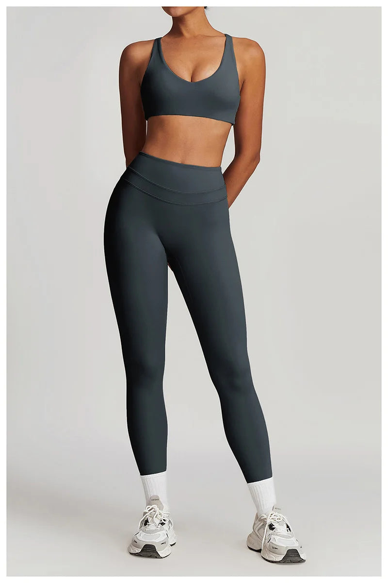 Yoga Set 2PCS Women Tracksuit Nude Feeling Workout Sets Gym Clothes Push Up Fitness Running Sportwear Sport Bra Leggings Suit
