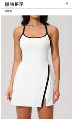 Naked Women's Tennis Dresses for Women Breathable Back Hollowed Out Sleeveless Mini Dress Built in Shorts Tight Sports Skirt