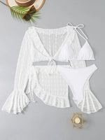 Vintage Swimwear Women Long Sleeve Ruffles Cover Up Skirt 4 Piece Bikini Set 2025 Push Up Beach Bathing Suit High Waist Swimsuit