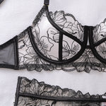 Toucheart Erotic Lingerie French Floral Embroidery See-through Mesh Push-up Underwire Sexy Body-shaping Thin Underwear Split Set