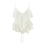 Women's Ruffled Lace Trim Loose Pants For Woman White Ruffled Embroidery Camisole Straps Button Front For Sweet Summer Look WM6E