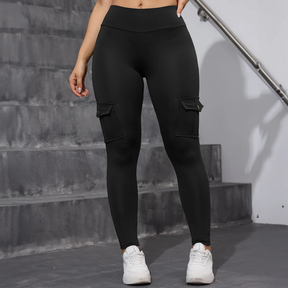 1/2 Pcs Women's Fitness Pants: High-Waisted Flared Cargo Pants With Pockets, Shaping and Tummy-Control Fitness Pants.