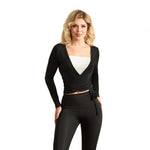 Women’s Spring Summer Cross Wrap Tie Tops Long Sleeve Deep V Neck Solid ColorWorkout Slim Fit Basic T-Shirts