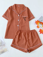 Women's Pajama Pocket Love Printed Pajamas Short Sleeve Top with Shorts Pajama Set Loungewear Pijama Pajamas for Women