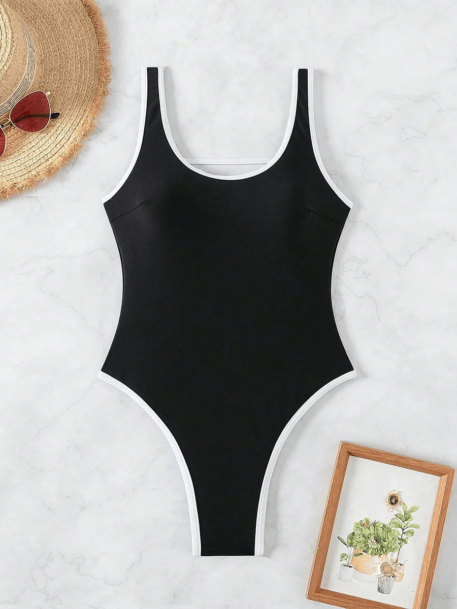Splicing Backless Micro Thong Female Swimwear One Piece Swimsuit Women Monokini High Cut Leg Bather Bathing Suit Swim Beach Wear