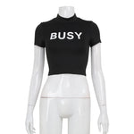 Ahagaga Women's Basic Sexy O-neck Slim Letter Printed T-shirts Short Sleeve Fashion Casual Solid Sheath Tops Tees Blusas Female