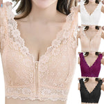 Zipper Sexy Lace Bras For Women V Neck Push Up Padded Brasiere Tops Hollow Out Bralette Breathable Comfortable Women'S Underwear
