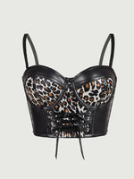 Sexy Black Short Leopard Print Shapewear Tube Top Strap Back Button Women's Erotic Crop Top Camisole Casaul Pure Desire HVVI