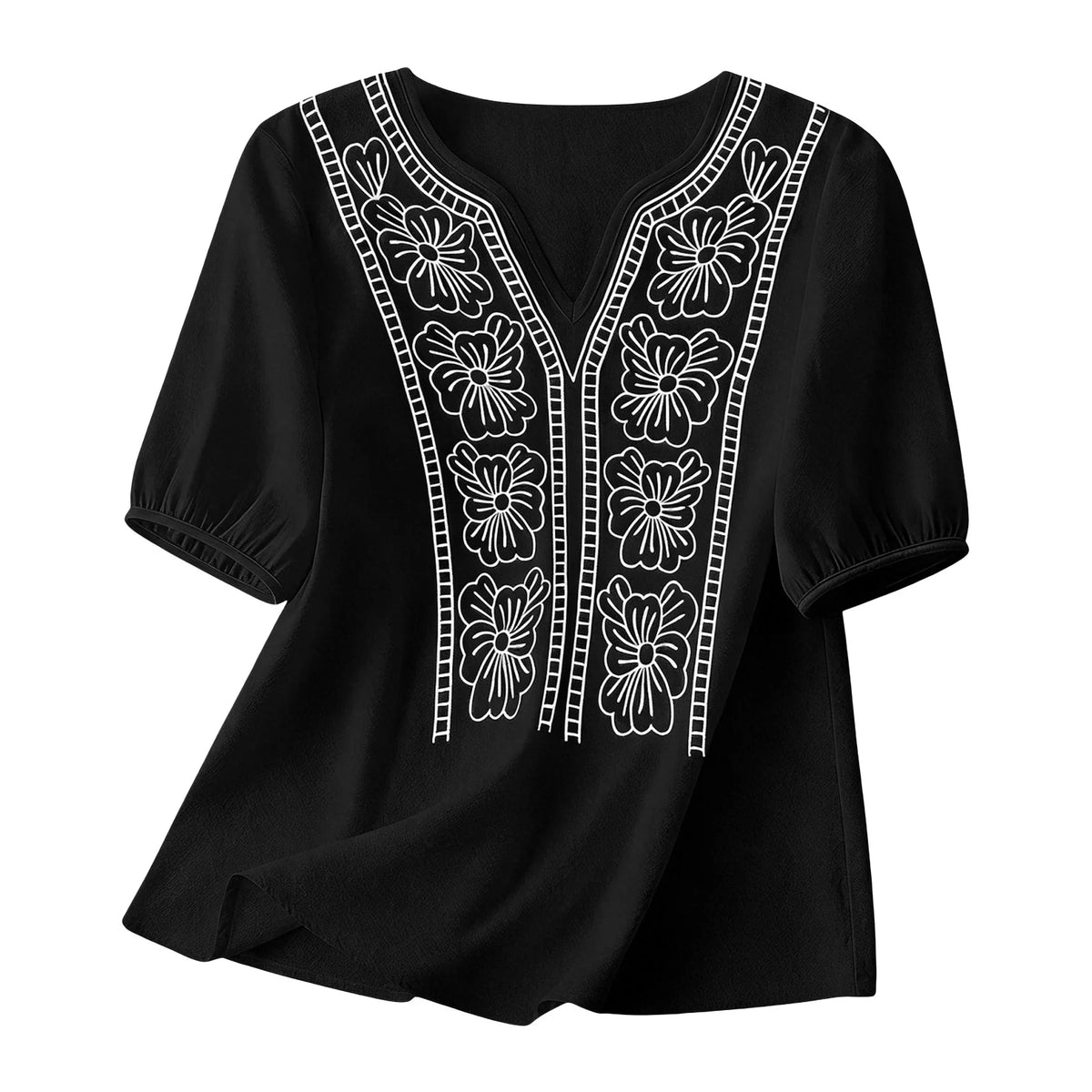 Women Summer Loose Embroidered V Neck Solid Color Short Sleeved Comfortable Button Down Shirt Top женская одежда