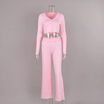 Women 2026 Autumn Winter Knit Pajama Set V Neck Open Front Ruffle Long Pants Two Piece European Style Ladies Homewear Sleepwear