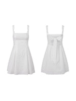 2026 Summer Women's Floral Eyelet White Cami Dress Sleeveless Square Neck A-line Dress Beach Bohemian Retro Sundress
