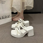 Fashionable High-Heeled Sandals Women's Summer Thin Strap Outer Wear Thick Bottom Drag Shoes Southeast Asia Beach Sandals
