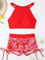 2026 Print High Waist Swimsuit Women High Neck Bikini Drawstring Swimwear Female Bathers Bathing Swimming Swim Suit Beachwear