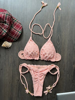 New Red Special Fabric Bikini Set Sexy Women's Hollow Fabric Split Swimsuit Summer Beach Bikini