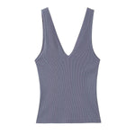 Women's Fashionable Casual V-neck Ribbed Top Multicolor Ribbed Deep V Neck Sleeveless Top Slim Fit Casual Top For Women ZEPW