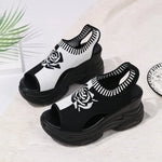 2026 Summer New Knitted Shoes Fairy Fish-mouth Wind Cake Sole High Heel Flying Weave Slope Heel Thick Sole Sports Women's Sandal