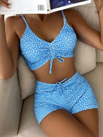 High Waist Bikini Swimsuit Women 2024 Floral Print Swim Suits Drawstring Front Shorts Boxers Swimwear Trunks Pool Bathing Suit