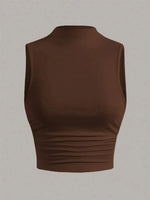 Casual Mock Neck Sleeveless Tank Top for Women Summer Sexy Solid Color Slim Fit Stand Collar Crop Top Streetwear 2024