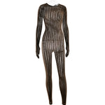FDYOUI Sexy See-through Bodysuit Women's Long Sleeve Night Club Overalls Black Streetwear Lady Chic One Piece Party Jumpsuits