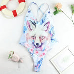Sexy One Piece Swimsuit Swimwear Women Flower Fox Print Cross Back Straps Backless V-neck Beachwear Bathing Suit Banadores Mujer