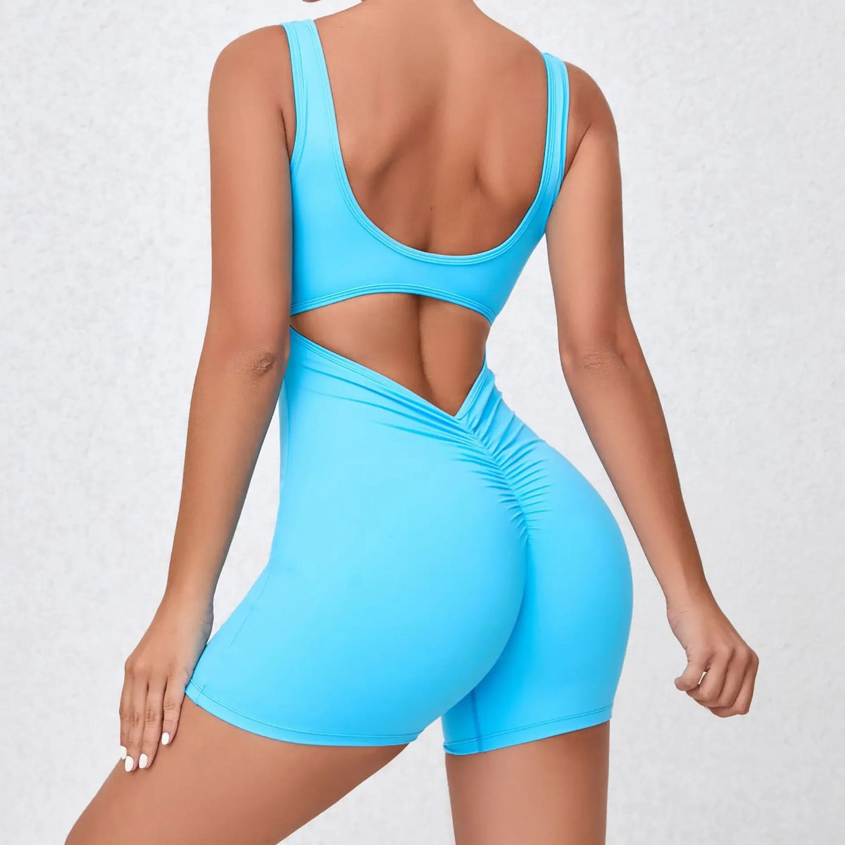 Women's Seamless Yoga Jumpsuit - Quick-Dry Nude Workout Suit with V-Neck & Sexy Back, Tight Fitness Wear for Running Gym Workout