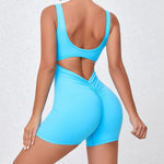 Women's Seamless Yoga Jumpsuit - Quick-Dry Nude Workout Suit with V-Neck & Sexy Back, Tight Fitness Wear for Running Gym Workout