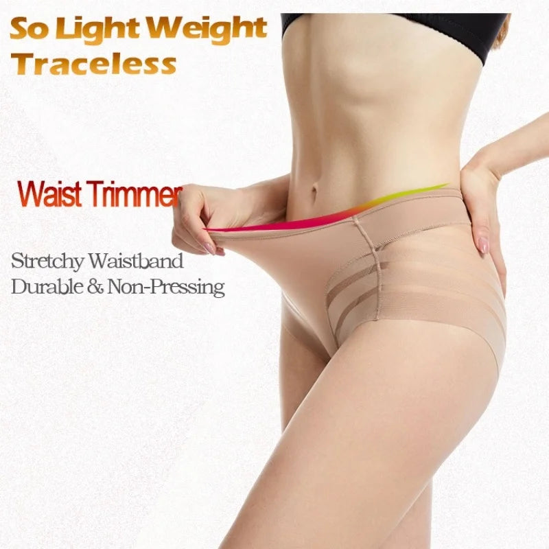 3Pcs/Set Shapewear Women Mid-Rise Shaping Briefs with Mesh Striped Back Plus Size Slimming Underwear Comfort Wear Panties M-3XL