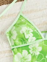 Vintage Green Floral Print Bikini Set 2026 Women Drawstring Pleate Skirt 3 Piece Swimsuit Beach Holiday Bathing Suit Swimwear