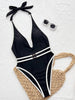Splicing Deep V Neck Halter With Waist Belt Women Swimwear One Piece Swimsuit Female Monokini High Cut Bather Bathing Suit Swim