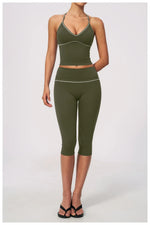 Hip Lifting Midi Length Yoga Pants Women Contrast Color Gym Sports High Waist Capri Trousers Breathable Fitness Running Leggings