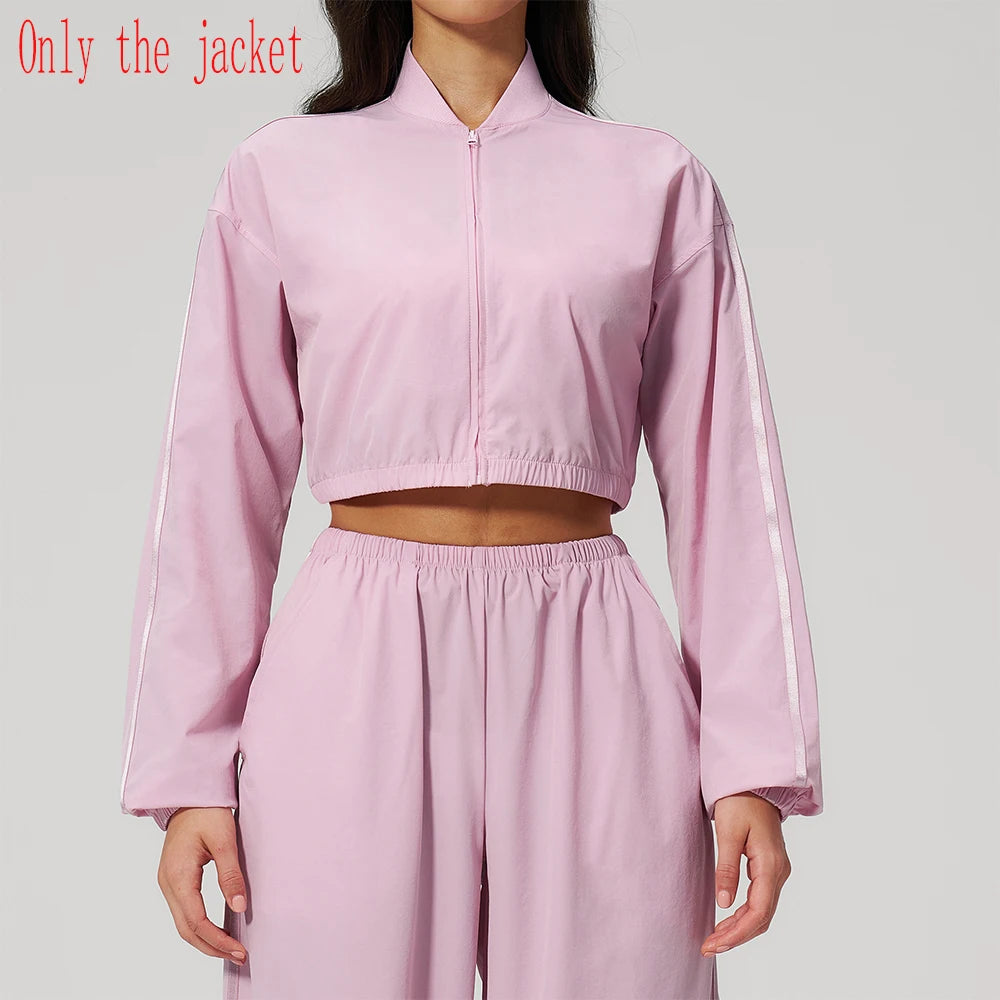 Women Loose Short Yoga Jacket Sun Protection Outdoor Fitness Coat Female Casual Long Sleeve Sports Shirts Gym Workout Jacket