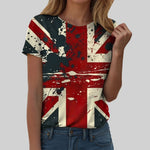 Women's British Flag Print T-Shirt Casual Round Neck Short Sleeve T Shirts Uk United Kingdom Women Vintage Tees Tops Clothing