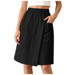 Women's Textured Wrap Skirt Shorts Solid Color Elastic Waist Midi Skort With Pocket Casual Loose Fit Layered A Line Summer Short
