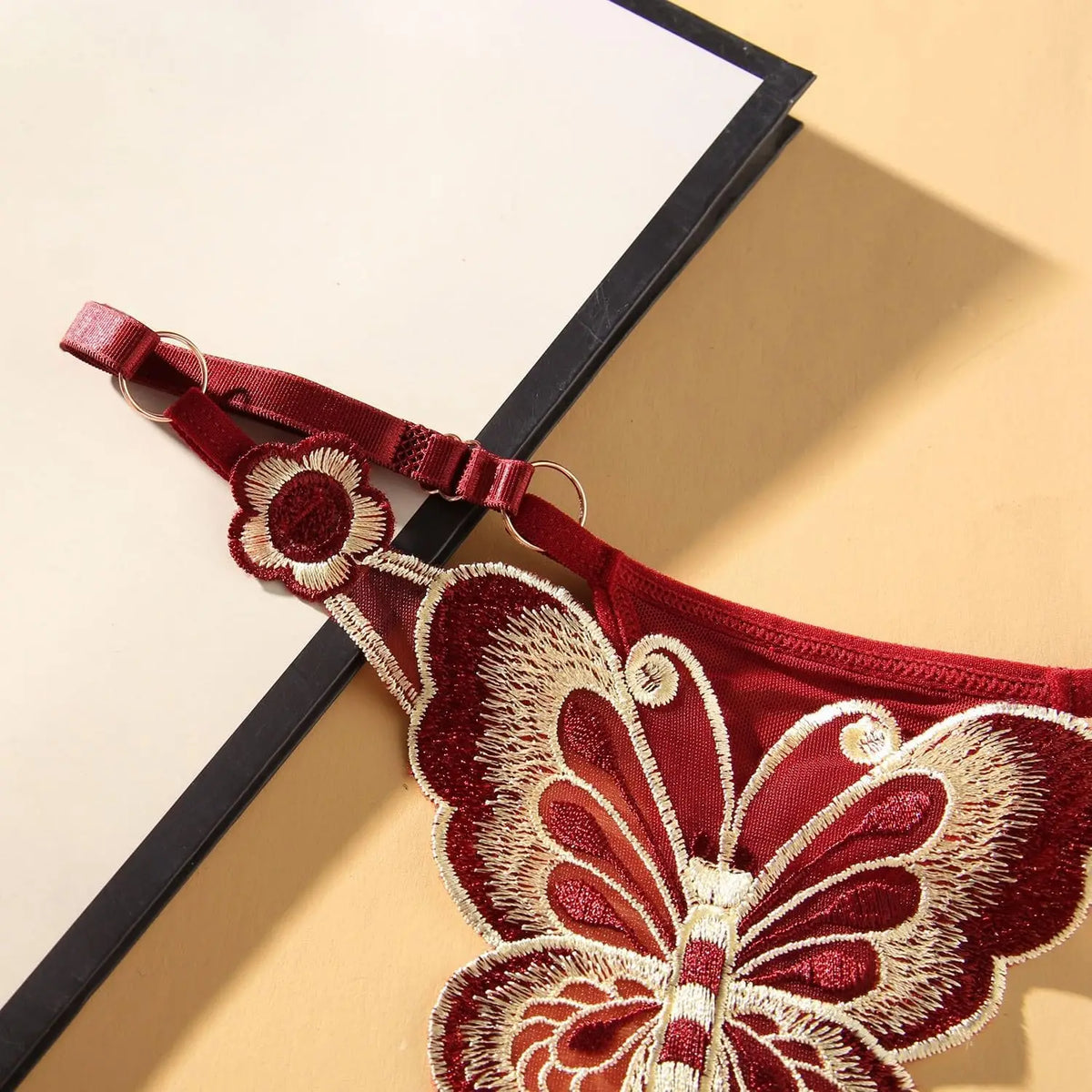 Women Butterfly Embroidery Thong Panties Sexy Lace G String Adjustable Strap Low Rise Underwear Soft Breathable Lingerie