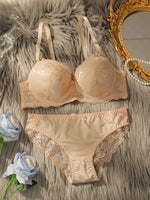 Transparent Floral Two Pieces Clothing Underwire Push Up Lingeries For Woman A2123