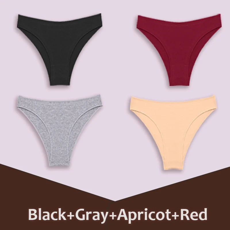 4Pcs Women's Cotton Briefs Seamless Women Sexy Panties Intimates Solid Color Breathable Underwear Female Low Waist Soft Lingerie