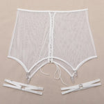 Toucheart Sexy Lingerie for Women Solid Color Mesh See-through Women's Plunge Underwear Suit Sexy Garters Lingerie 4-piece Set