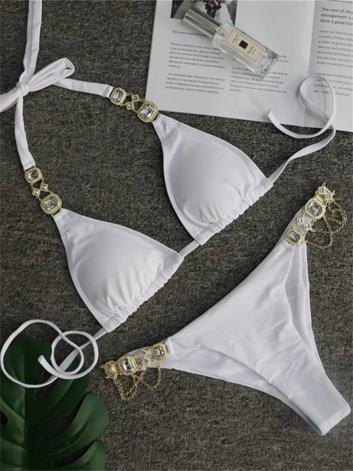 Luxury Rhinestone Bikini Women 2025 Sexy Orange Yellow Crystal Diamond Push Up Thong Swimsuit Beach Bathing Suit Tanga Swimwear
