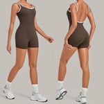 Women's Seamless Yoga Jumpsuits Sports Fitness Gym Sleeveless Backless Hip-lifting Shorts One-piece Training Workout Jumpsuit
