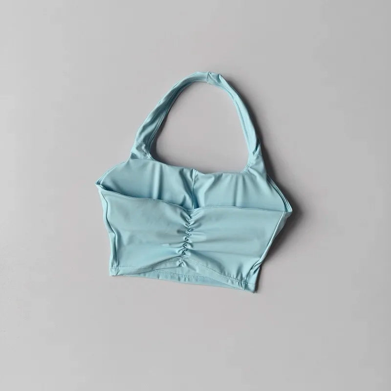 Women's Yoga Sports Bra Sexy Neckband Chest Cushion Beautiful Back Fashionable Pleat Gathering Sports Bra for Fitness