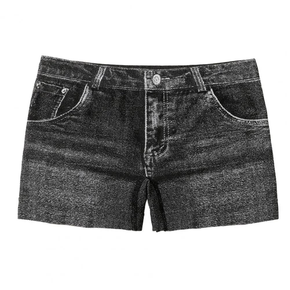 Denim Shorts Women Shorts High Stretchy Imitation Denim Short Leggings with Pockets Tight Fitting Summer Shorts