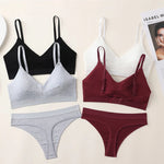 Comfort Cotton Bra Panties Set Women Push-Up Bra Low Waist Thongs Sports Underwear Sexy Lingerie Set Female T-Back Intimates
