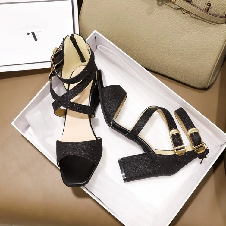 Fashion Cross Strap High Heels Sandals Party Wedding Bridal Shoes Summer Gold Silver Ladies Sandal Women