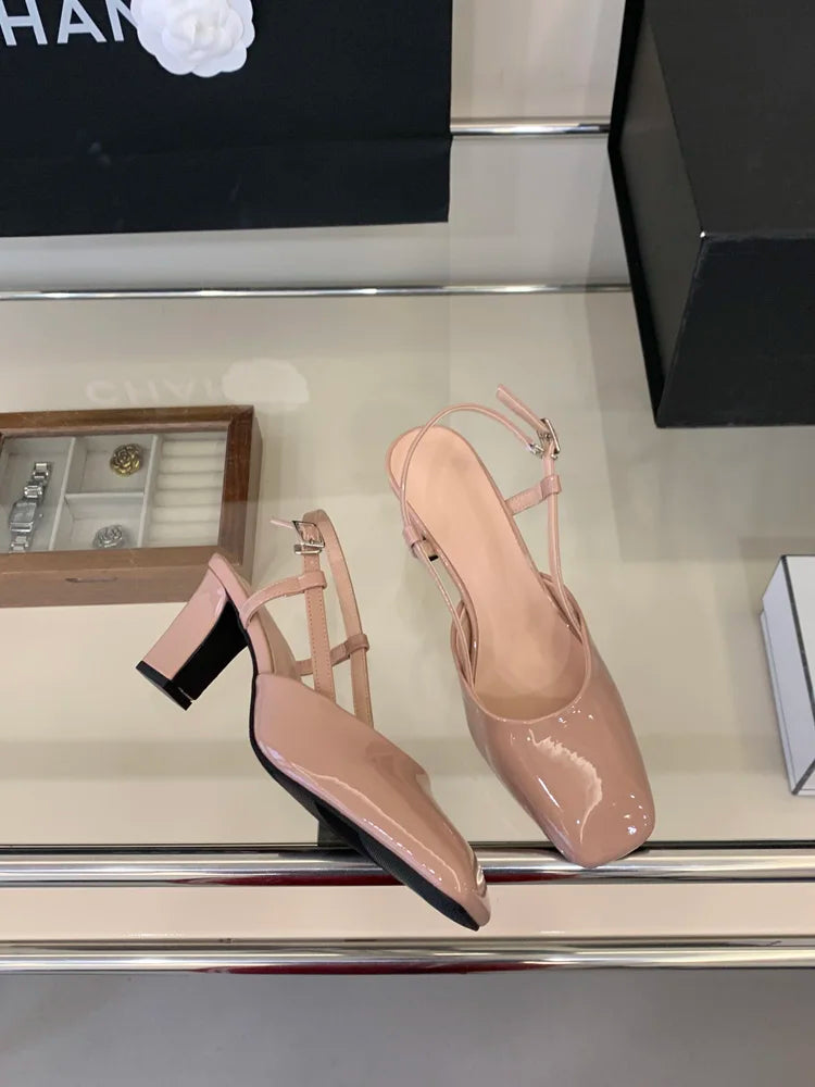 Summer Closed Toe Sandals Buckle Strap Summer Heels Mary Jane Thick Heels French Shallow Lolita Sandals OL Dress Shoes New 2026