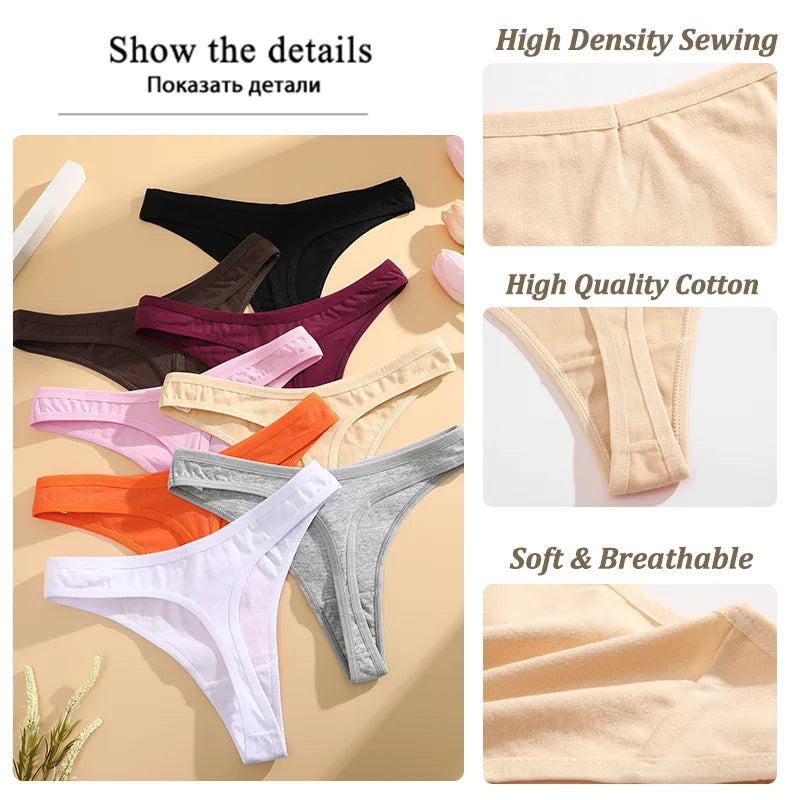 4PCS Women Seamless Thong Cotton Thin Strap Low Waist High Flexibility Panties Sexy Underwear Ladies Briefs T-back Soft Women