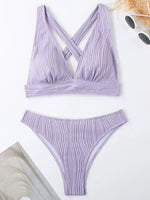 Wrinkled Crinkled Cross Back Bikini Women Swimwear Female Swimsuit Two-pieces Bikini Set High Cut Bathing Suit Swim Beach Wear