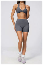Summer Yoga Sets Women Front Cross Sports Bra Exercise Suits Outwear Lifting Buttocks Abdominal Compression Shorts Fitness Set