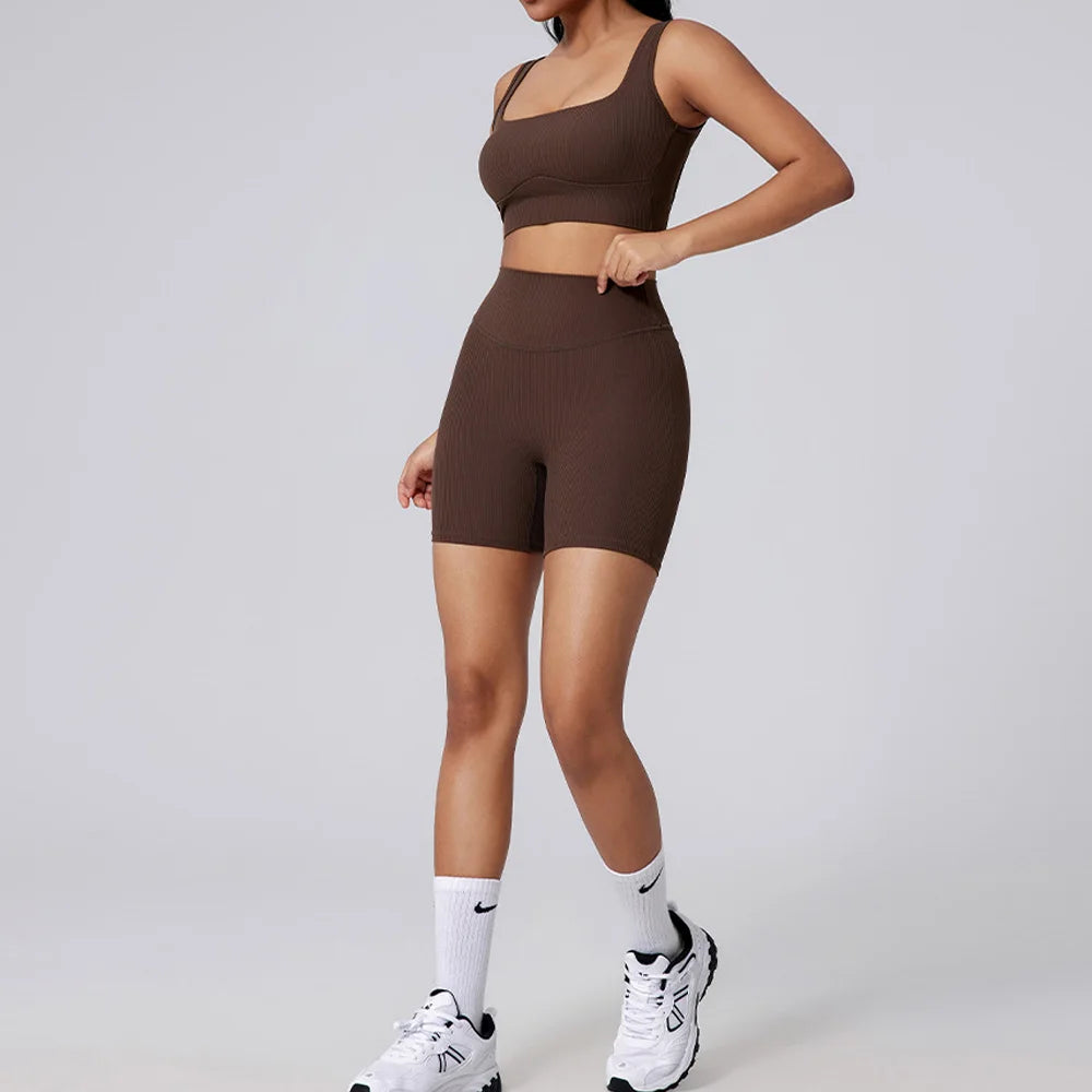 Women Yoga Suit Tracksuit Sports Bra High Waist Legging Shorts Outfit Gym Set Fitness Running Workout Clothes Push Up Sportswear