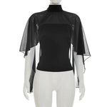 FDYOUI Woman Black Corset with Cover-ups 2-piece Sets Chic Sexy Hollow Out Evening Party Tops Female Blouses Shirts High Street