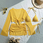 9 Colors New Long Sleeve With Skirt Bikini Female Swimsuit Women Swimwear Four-pieces Bikini set Bather Bathing Suit Swim V6358P